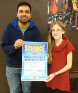 ASU physicist Subir Sabharwal talks with students about the cosmos with volunteer student moderator Emma.